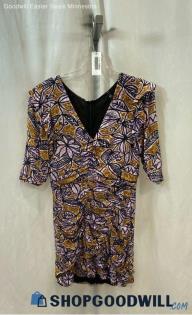 Zara Women's Yellow/Purple Pattern Shift Dress - Sz L