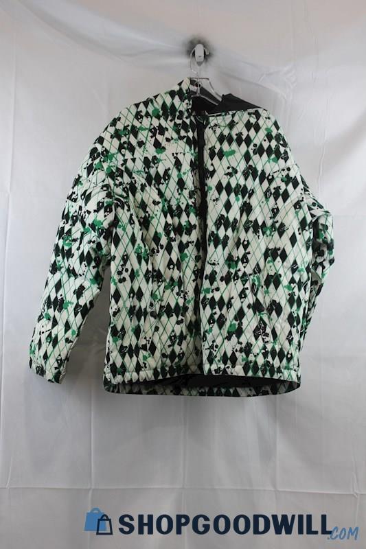 Castle X Womens White/Green Diamond Pattern Puffer Jacket Sz XL