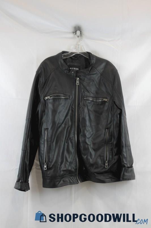 Guess Mens Black Faux Leather Jacket Sz XL