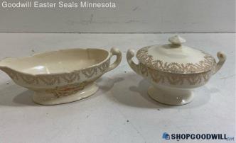 Stetson White Porcelain Vintage China Dinnerware 22 Kt Sugar & Creamer Set