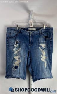 Torrid Women's Blue Patched Distressed Denim Bermuda Shorts - Sz 20