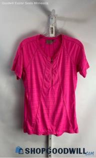 Athleta Women's Pink Heather 1/2 Zip Active Henley T-Shirt - Sz L