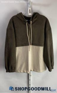 Zara Women's Brown/Tan Faux Suede 1/2 Zip Henley Hoodie - Sz XS