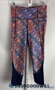 Athleta Women's Pink/Blue Paisley Active Cropped Leggings - Sz XS