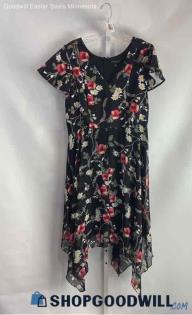 Lane Bryant Women's Black/Red Floral Print V-Neck T-Shirt Dress - Sz 14