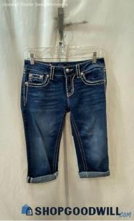 Miss Me Women's Blue Cuffed Capri Jean Shorts - Sz 28