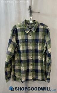 Carhartt Women's Green/Navy Plaid Long Sleeve Button Down - Sz XL