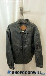 Weekends Men's VTG Black Utility Pocket Zip Up Genuine Leather Jacket - Sz L