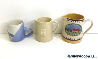 3PC Appears To Be Ceramic Mini Pitcher Mugs