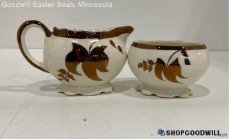 2pc Lancaster Sandland Hanley Creamer & Sugar Bowl Gold Lusterware