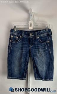 Miss Me Women's Blue Wash Denim Bermuda Short - Sz 28