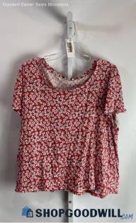 Lucky Brand Women's White/Red Floral Pattern Blouse - Sz XL