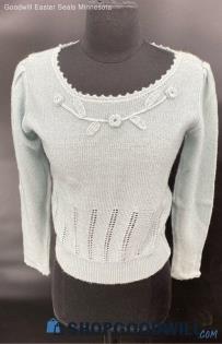 Present Company Women's VTG Soft blue acrylic LS Sweater - Sz L