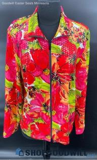 Laura Ashley Woman Multi-Color Full Zip Floral Art Shiny Jacket - Sz 1X