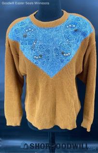 Sunny Sport Women's Cotton LS sweater w/Denim Style Yoke - Sz M