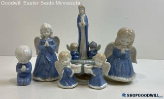 6pc Angel Praying Girl Candle Holder Figures Figurines & Music Box