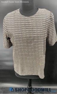 Fathena Women's Black/Tan/White pattern SS Dressy shirt - Sz 10