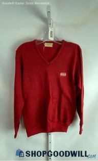 Creslan & Rayon VTG Men's Red V-Neck Sweater - Sz M