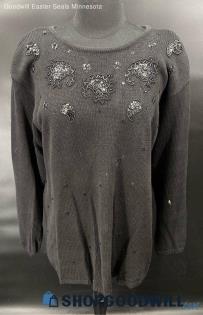 Liz Wear Women's Black LS sweater with Bead & Sequin Decor - Sz L