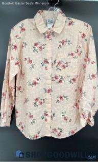 Tap & Company Petite Women's Peach Floral LS shirt - Sz M - NWT