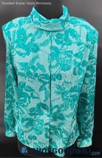 City Girl Women's Polyester LS Green floral Dressy shirt - Sz M