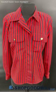 Joan Leslie Women's Red & Navy Stripe Polyester LS Blouse shirt - Sz 4