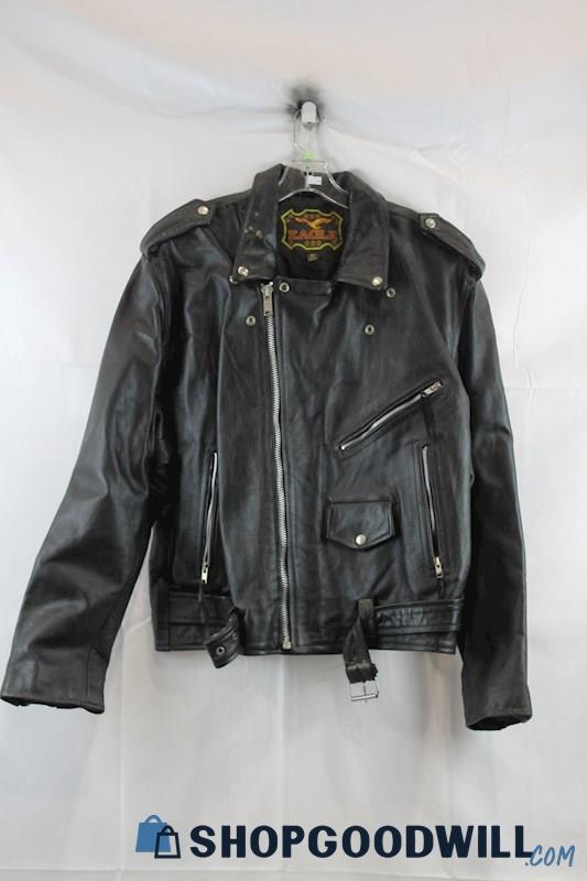 Eagle Mens Black Faux Leather Motorcycle Jacket Sz 52