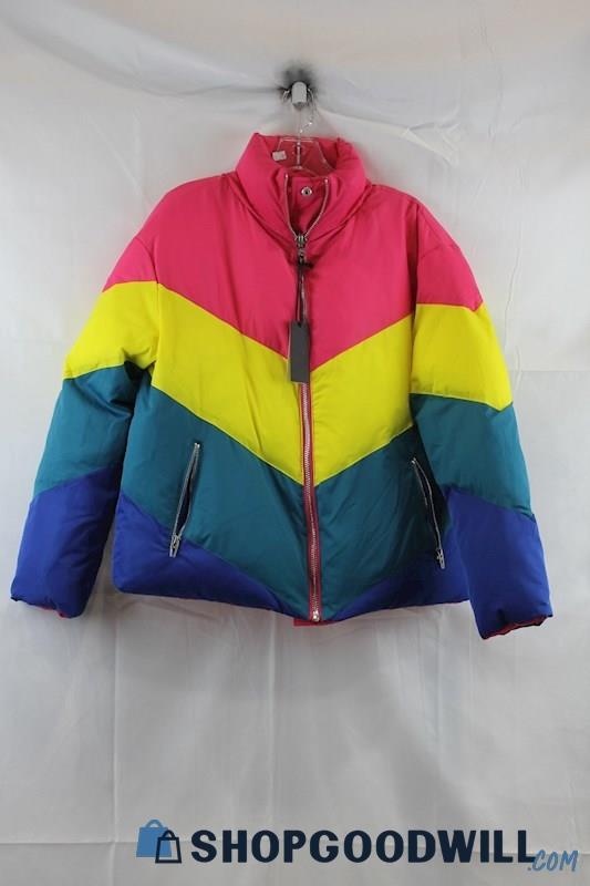 NWT BlankNYC Womens Pink Multi-Color Reversible Puffer Jacket Sz XS