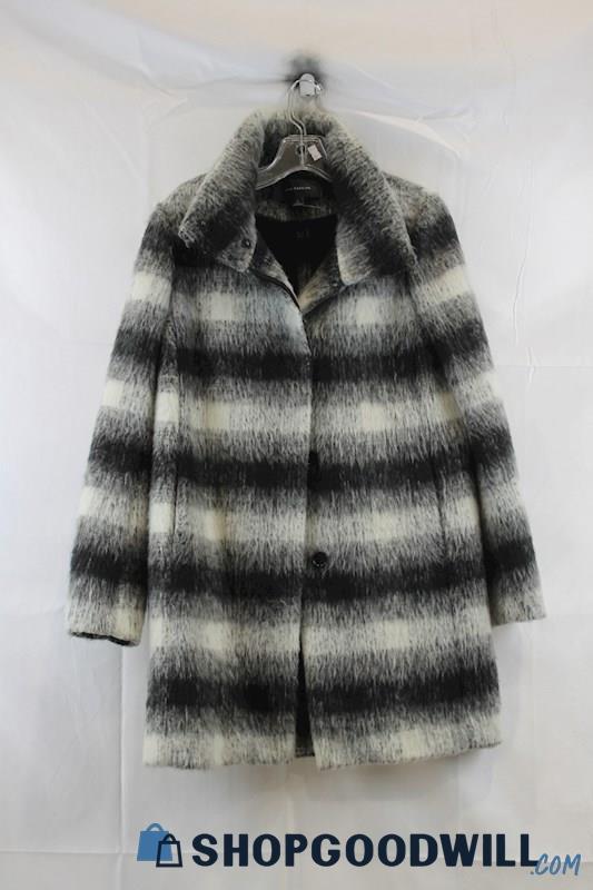 Ann Taylor Womens Gray/White Stripe Coat Sz S