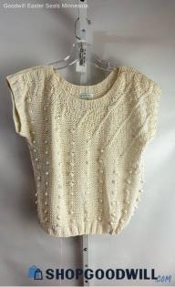 Christina VTG Women's Cream Knit Texture Dot Shirt - Sz L