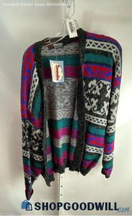 NWT Scandia VTG Women's Purple/Black Pattern Cardigan - Sz L