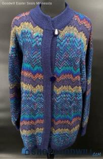 Silvercord Women's Blue & Multi-Color Acrylic LS sweater - Sz L