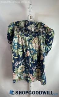 E.D.Michaels VTG Women's Navy Blue/Green Floral Print Blouse/Skirt 2PC Set Sz 14