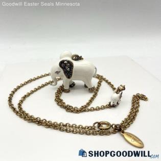 ANN TAYLOR 3D White Enamel & Rhinestone Elephants Necklace