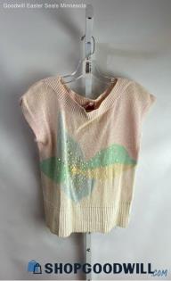 Organically Grown Women's Pink/White Knit Pullover Shirt - Sz M