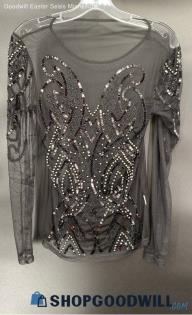 Women's Sheer Black Beaded & Sequin LS shirt