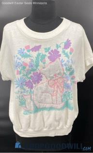 Women's White SS Kitten & Flowers shirt