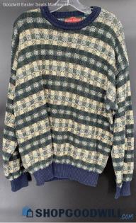 Stone Haven Men's Green/yellow/Blue Cotton LS sweater - Sz L