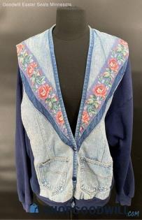 Women's Jean Jacket & Fleece Hand-Made Jacket - Sz L