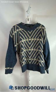 Liz Wear VTG Women's Blue/Tan Knit Sweater - Sz L