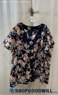 Lane Bryant Women's Black/Pink Floral Print Blouse - Sz 26