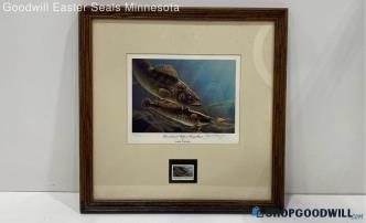 Framed 'International Eelpout Stamp' Print Signed James A. Meger 86/1000