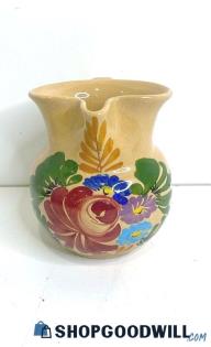 Appears To Be Pottery Hand Painted Floral Mexico Pitcher