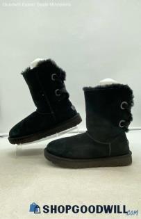 UGG Women's Bailey Bow II Black Suede Shearling Boots Sz 6