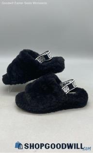 UGG Women's Fluff Yeah Fuzz Sugar Black Shearling Sandals Sz 10