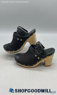 UGG Women's Jolene Heeled Black Leather Clogs Sz 9