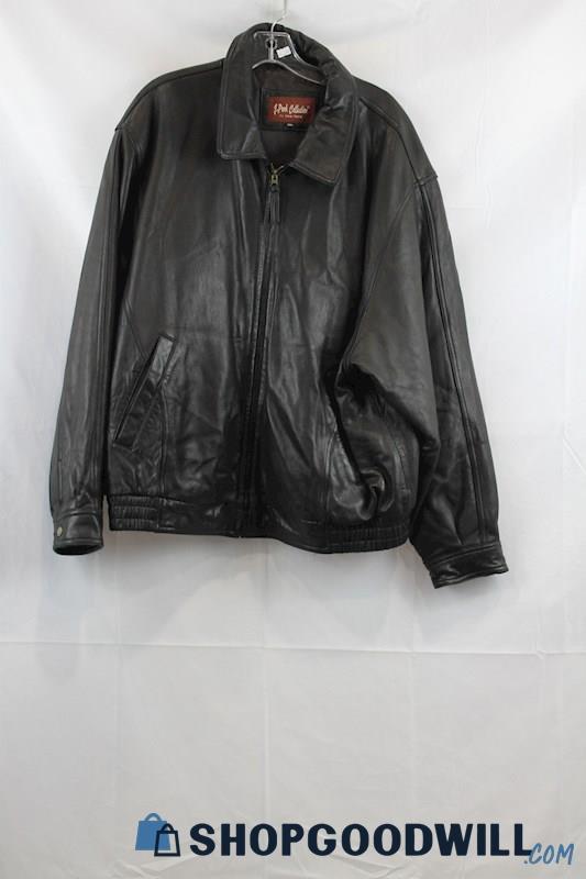 J.Park Collection Men's Black/Brown Leather Overcoat SZ 2XL