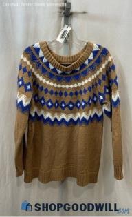 Lane Bryant Women's Beige/Blue Patterned Knit Long Sleeve Sweater - Sz 14/16