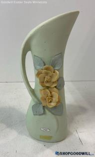 Enesco "Floral Mist" Mint Green Tall Vase w/Floral Ornaments