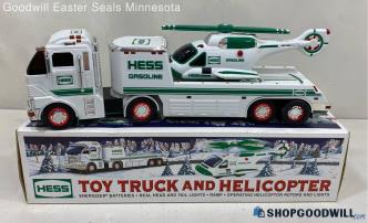 Hess Toy Truck & Helicopter W/lights & Action Iob Missing 2 Tires Powered on